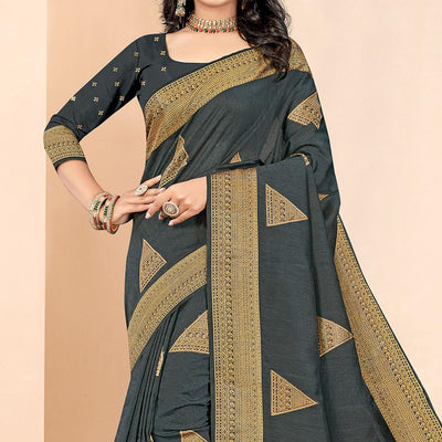 Grey Woven Cotton Silk Saree