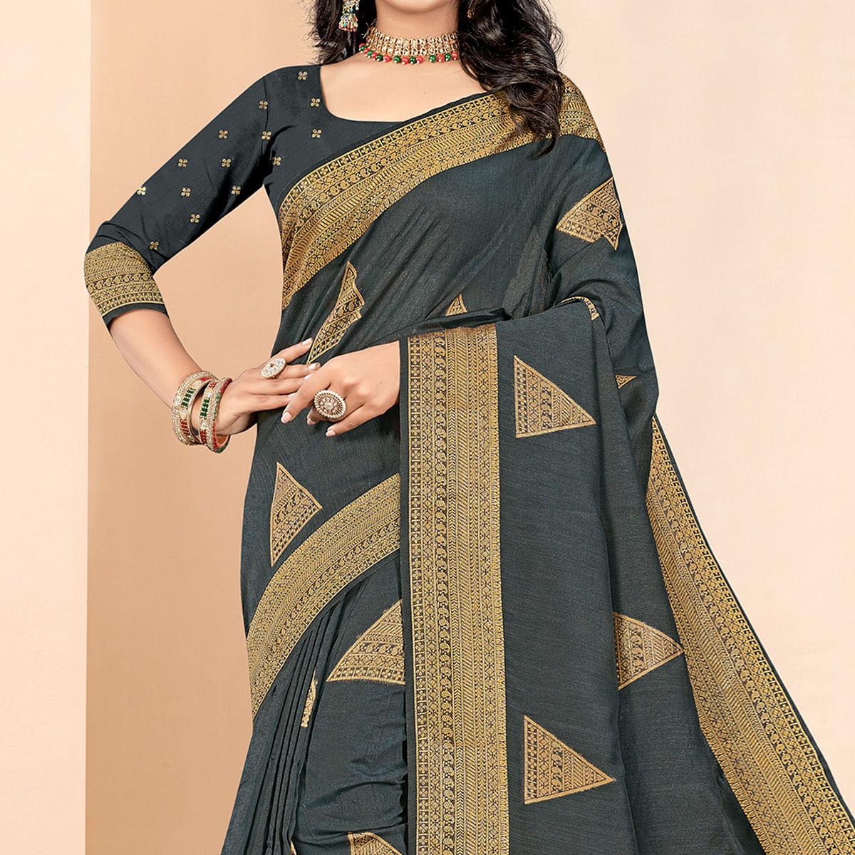 Grey Woven Cotton Silk Saree