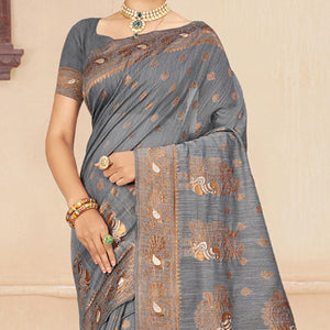 Grey Woven Cotton Silk Saree