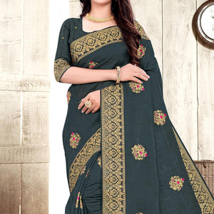 Grey Woven Cotton Silk Saree