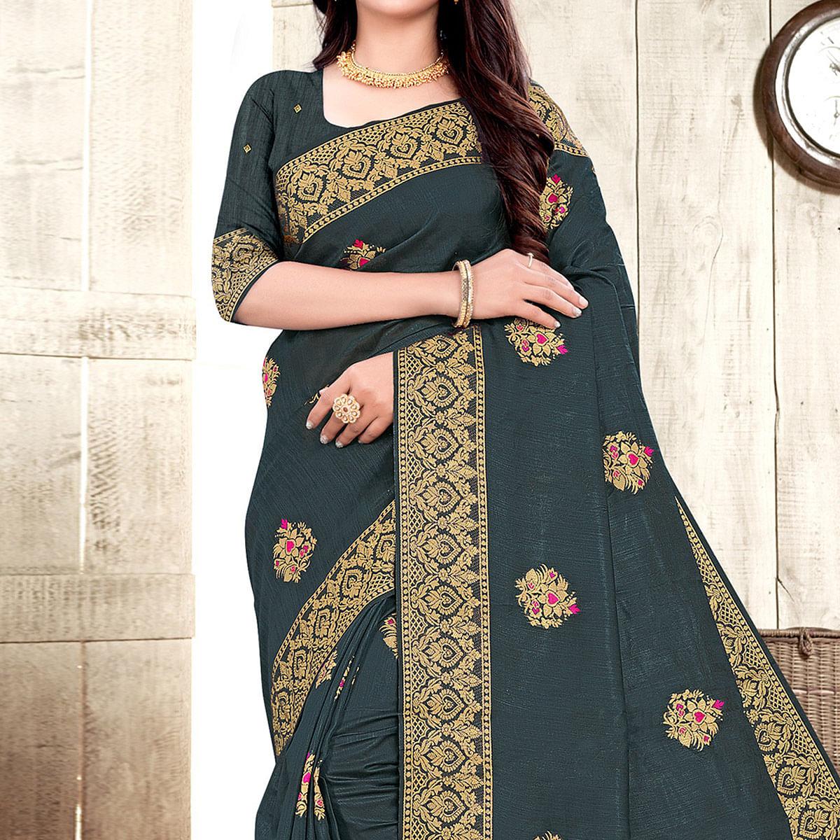 Grey Woven Cotton Silk Saree