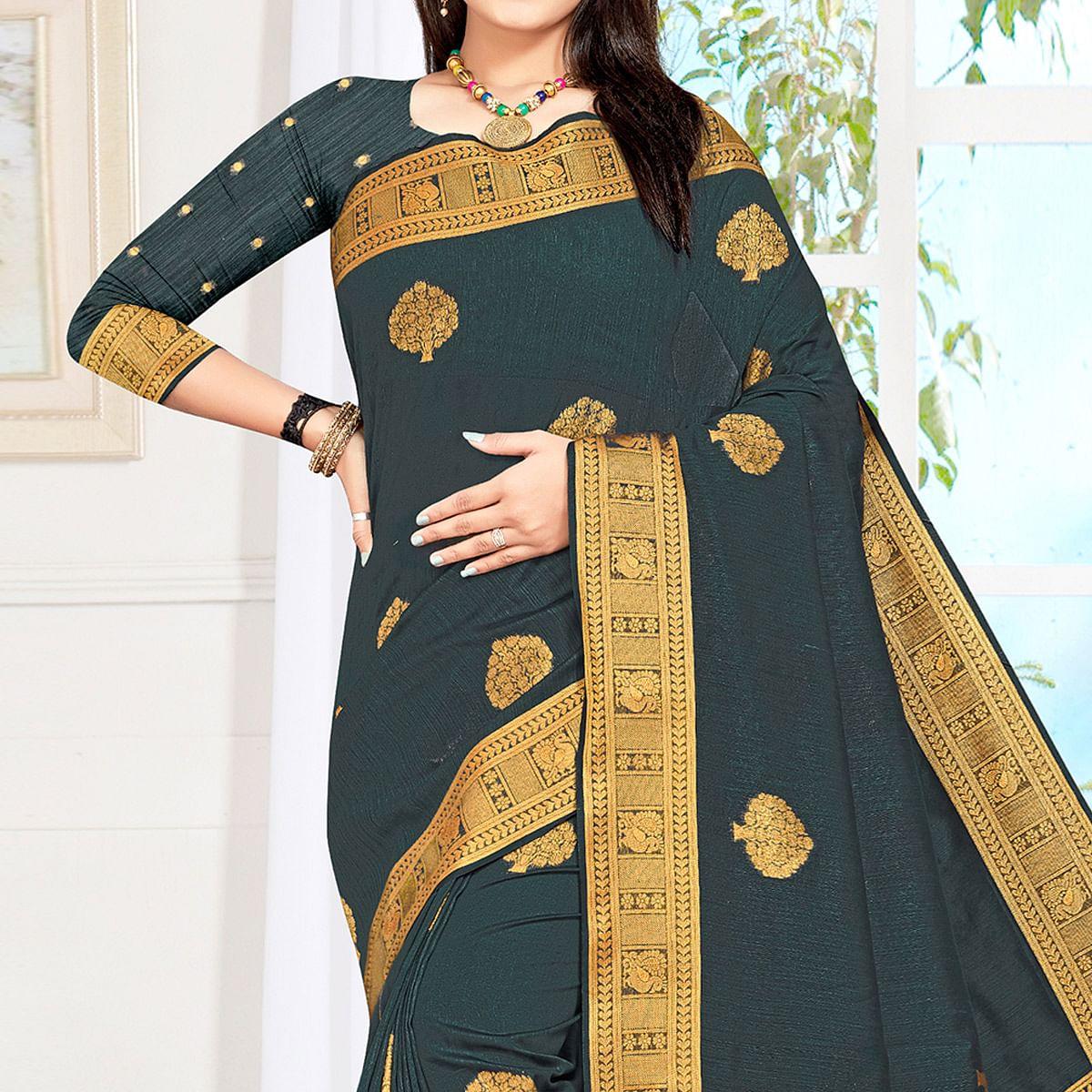 Grey Woven Cotton Silk Saree