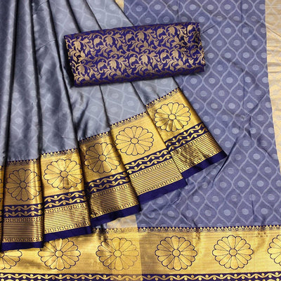 Grey Woven Cotton Silk Saree