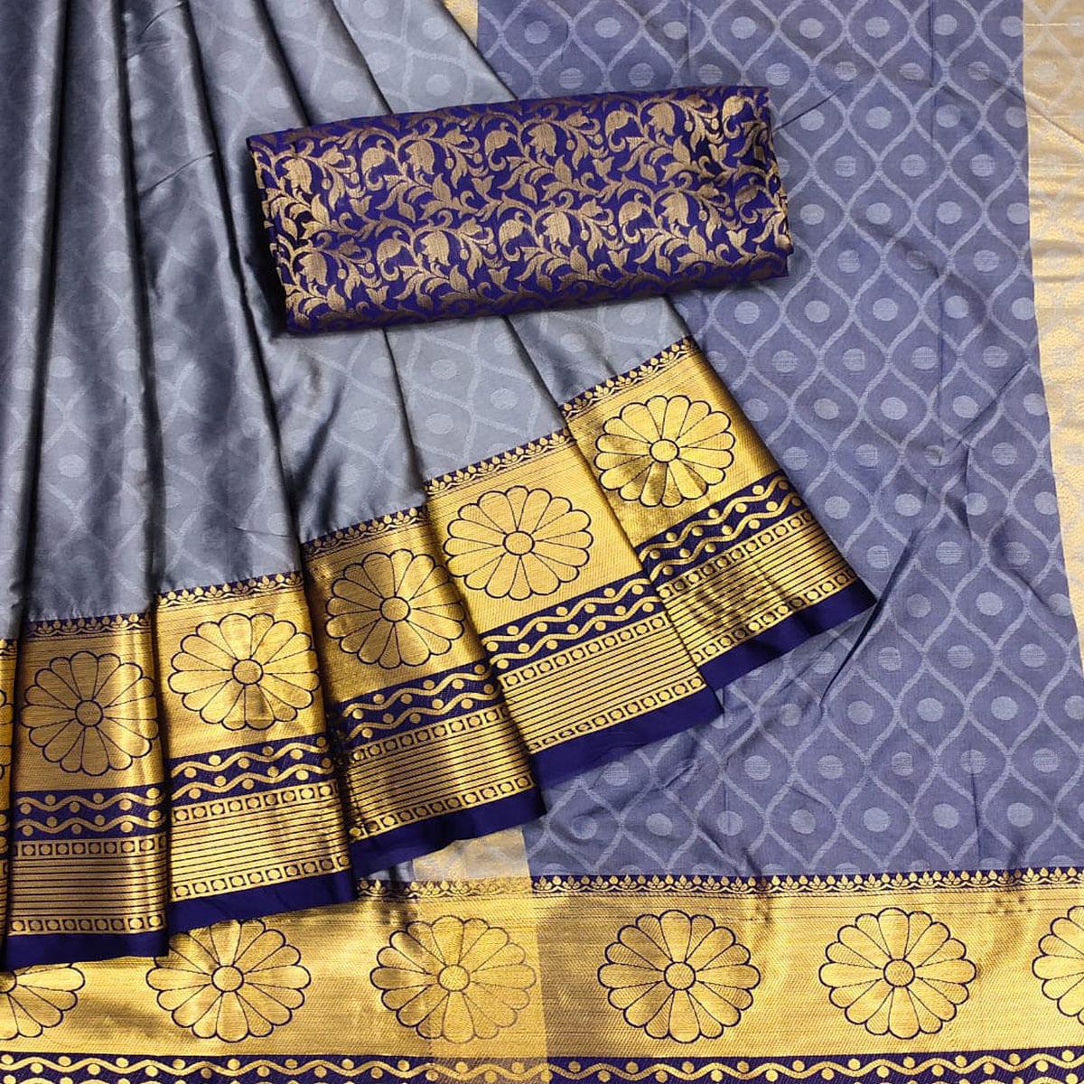 Grey Woven Cotton Silk Saree