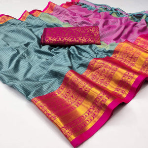 Grey Woven Cotton Silk Saree With Tassels