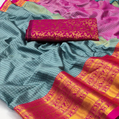 Grey Woven Cotton Silk Saree With Tassels