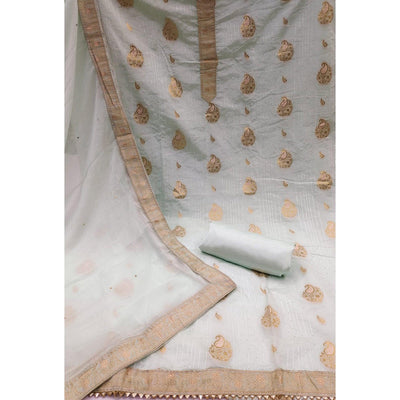 Grey Woven Dola Silk Dress Material