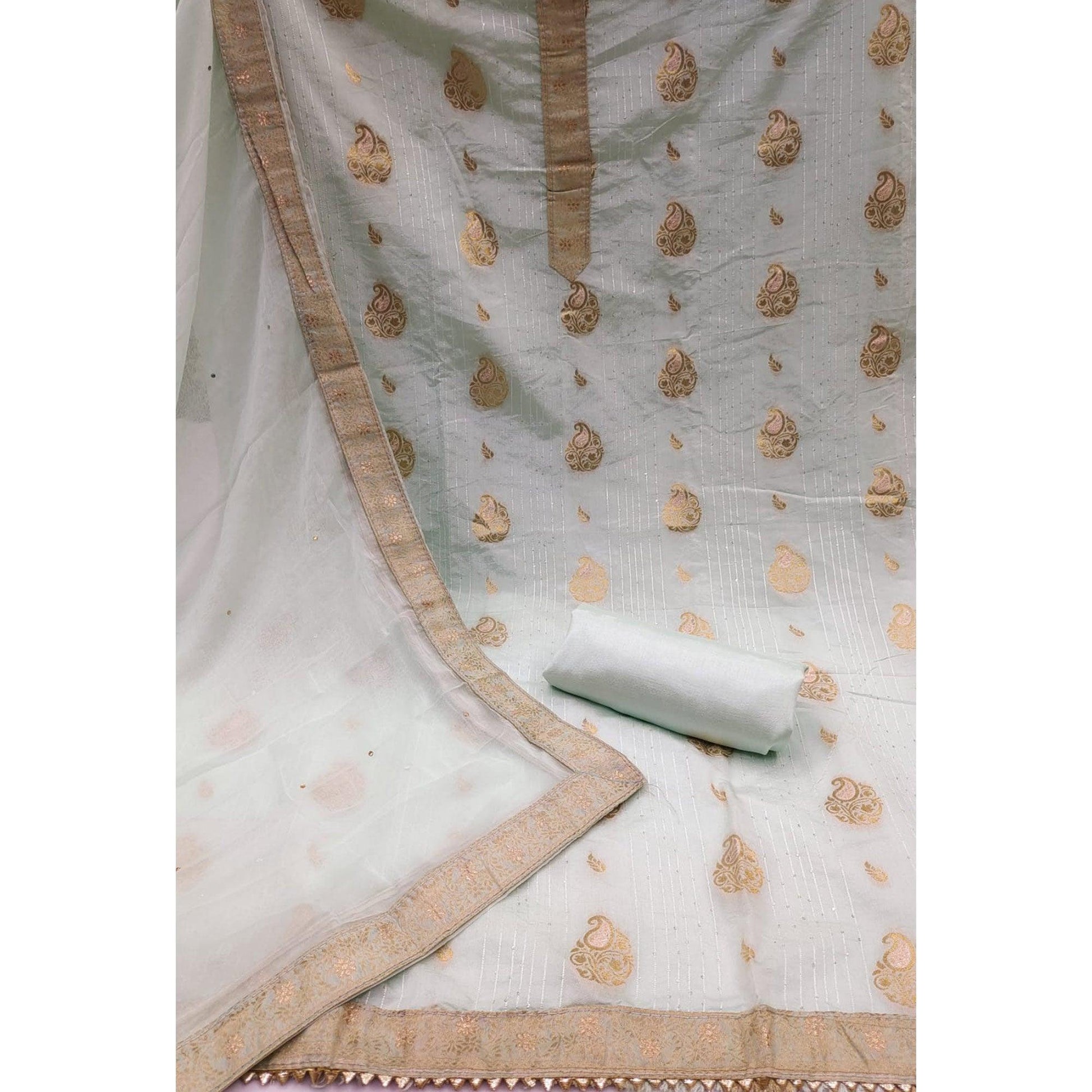Grey Woven Dola Silk Dress Material