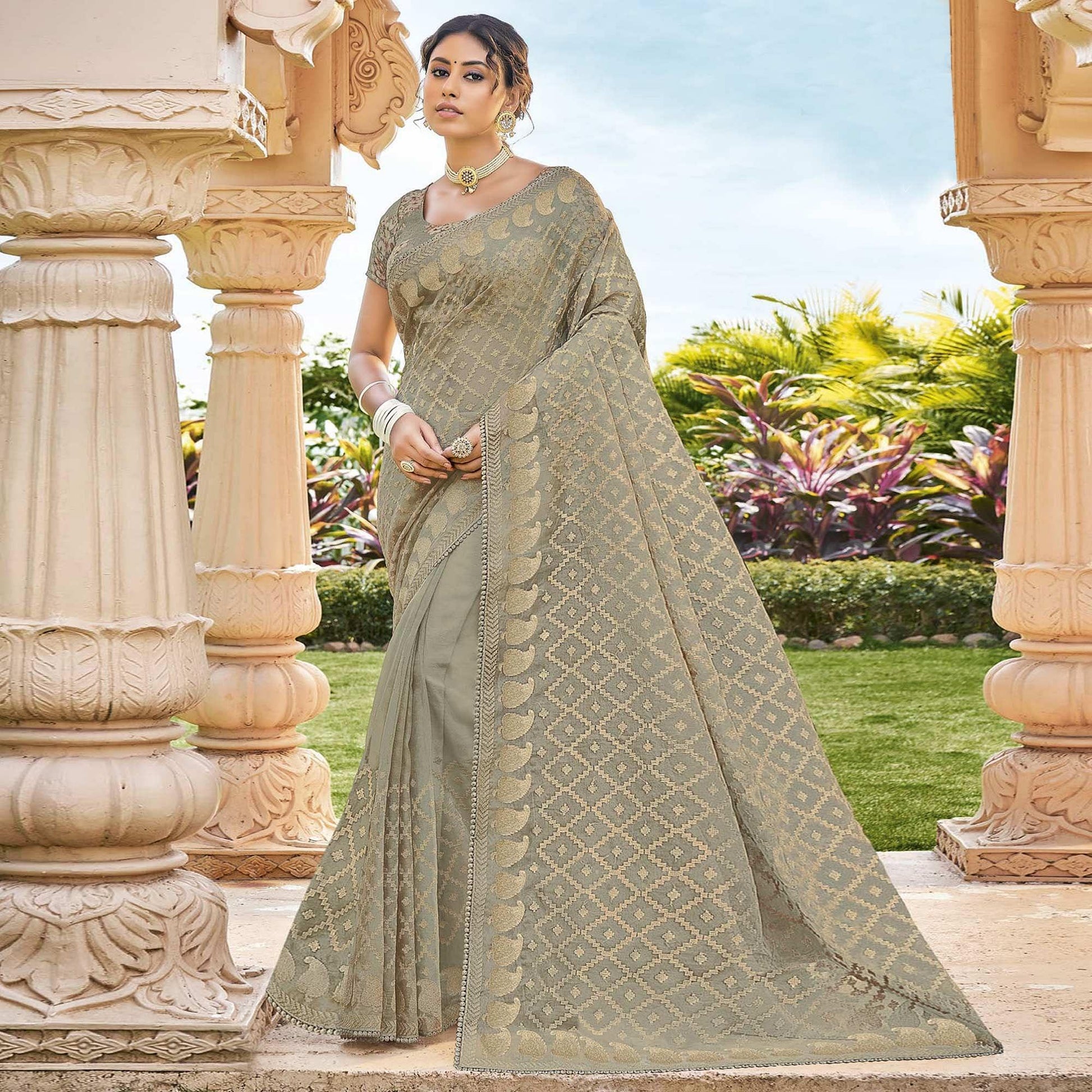 Grey Woven Georgette Saree