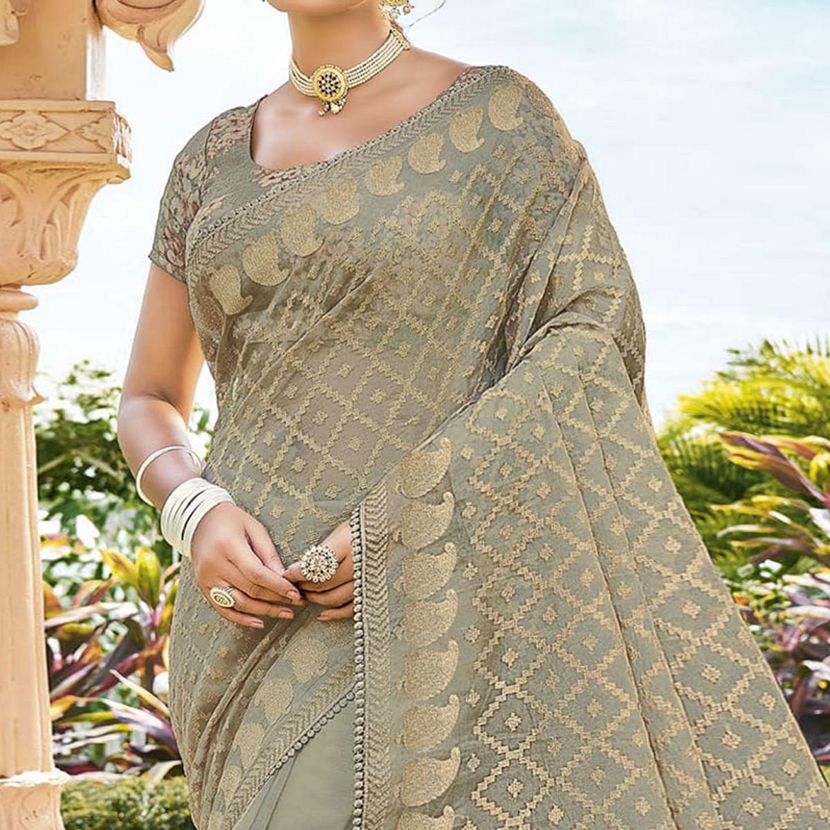 Grey Woven Georgette Saree