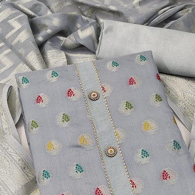 Grey Woven Jacquard Dress Material