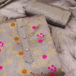 Grey Woven Jacquard Dress Material