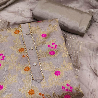 Grey Woven Jacquard Dress Material