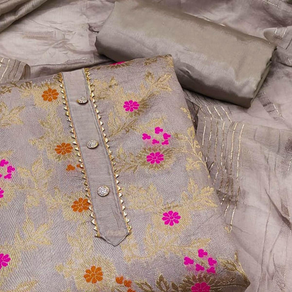 Grey Woven Jacquard Dress Material