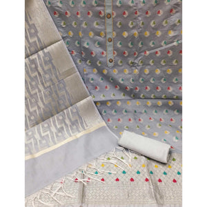 Grey Woven Jacquard Dress Material