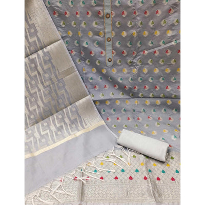 Grey Woven Jacquard Dress Material