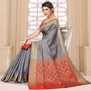Grey Woven Jacquard Saree