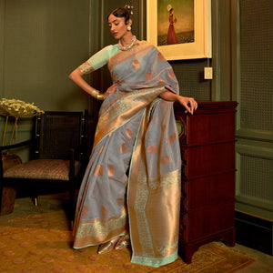 Grey Woven Linen Saree