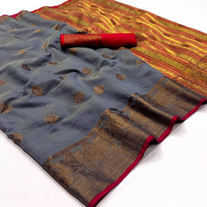 Grey Woven Linen Saree
