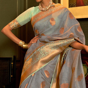 Grey Woven Linen Saree