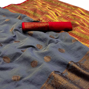 Grey Woven Linen Saree