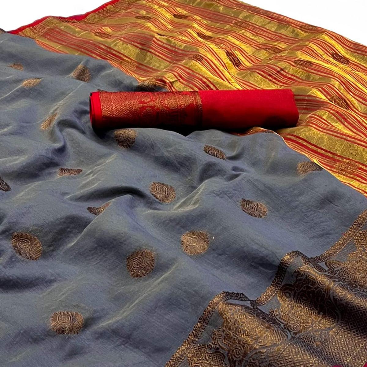 Grey Woven Linen Saree