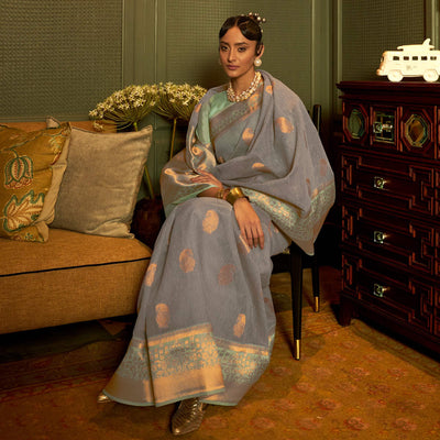 Grey Woven Linen Saree