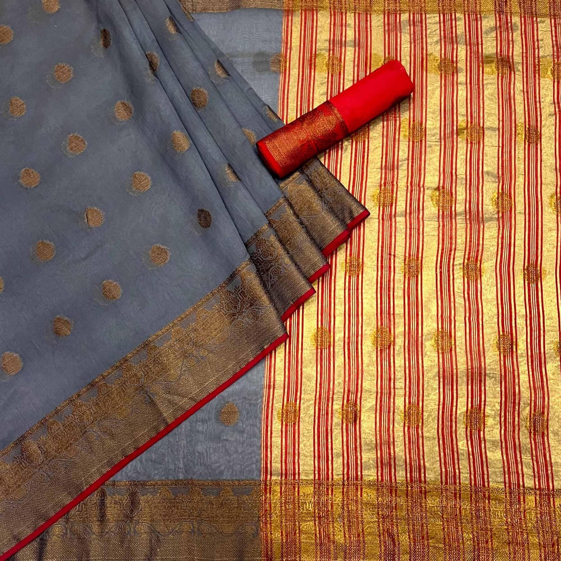 Grey Woven Linen Saree