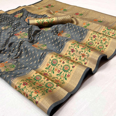 Grey Woven Organza Saree