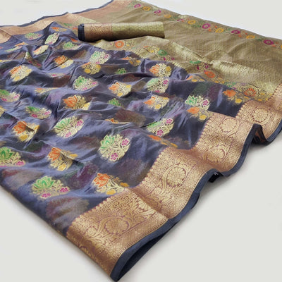 Grey Woven Organza Saree