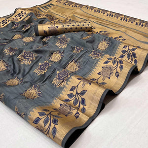 Grey Woven Organza Saree