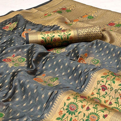 Grey Woven Organza Saree