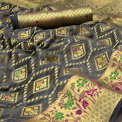 Grey Woven Organza Saree