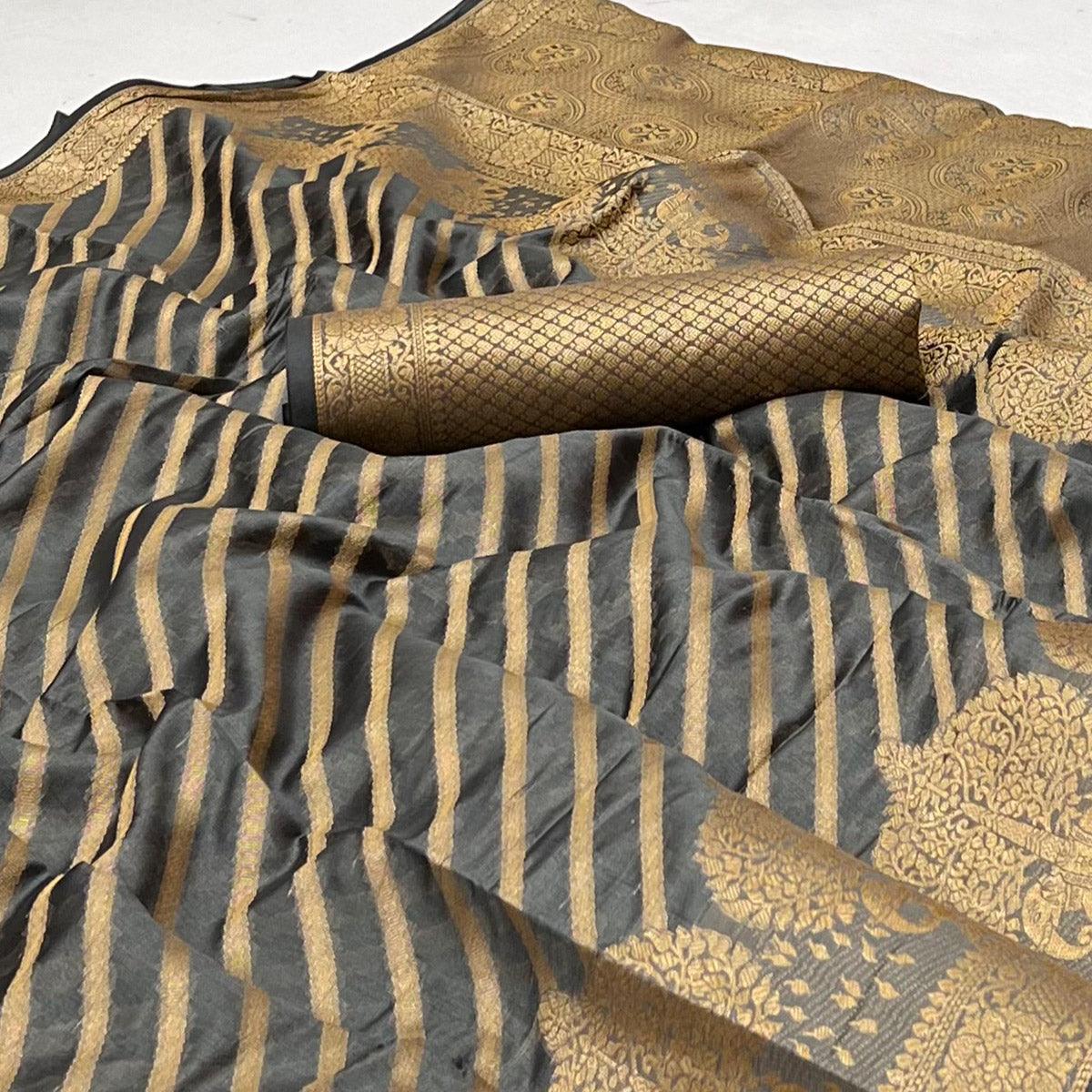 Grey Woven Organza Saree