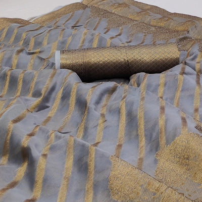 Grey Woven Organza Saree