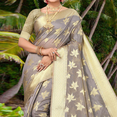 Grey Woven Organza Saree