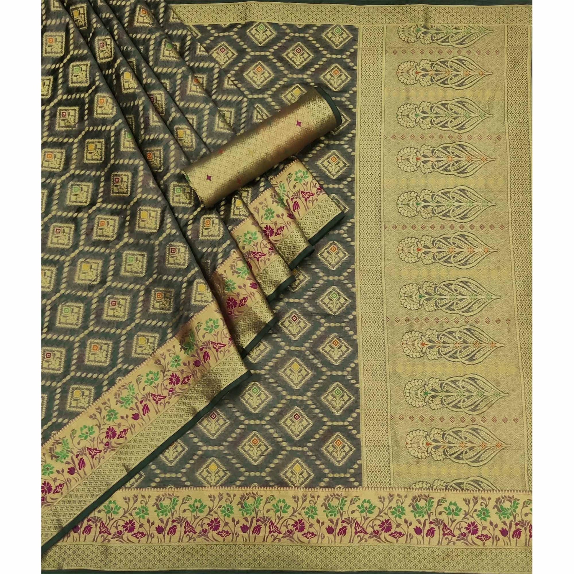 Grey Woven Organza Saree