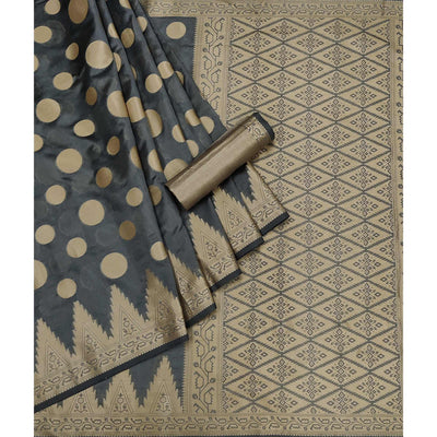 Grey Woven Organza Saree