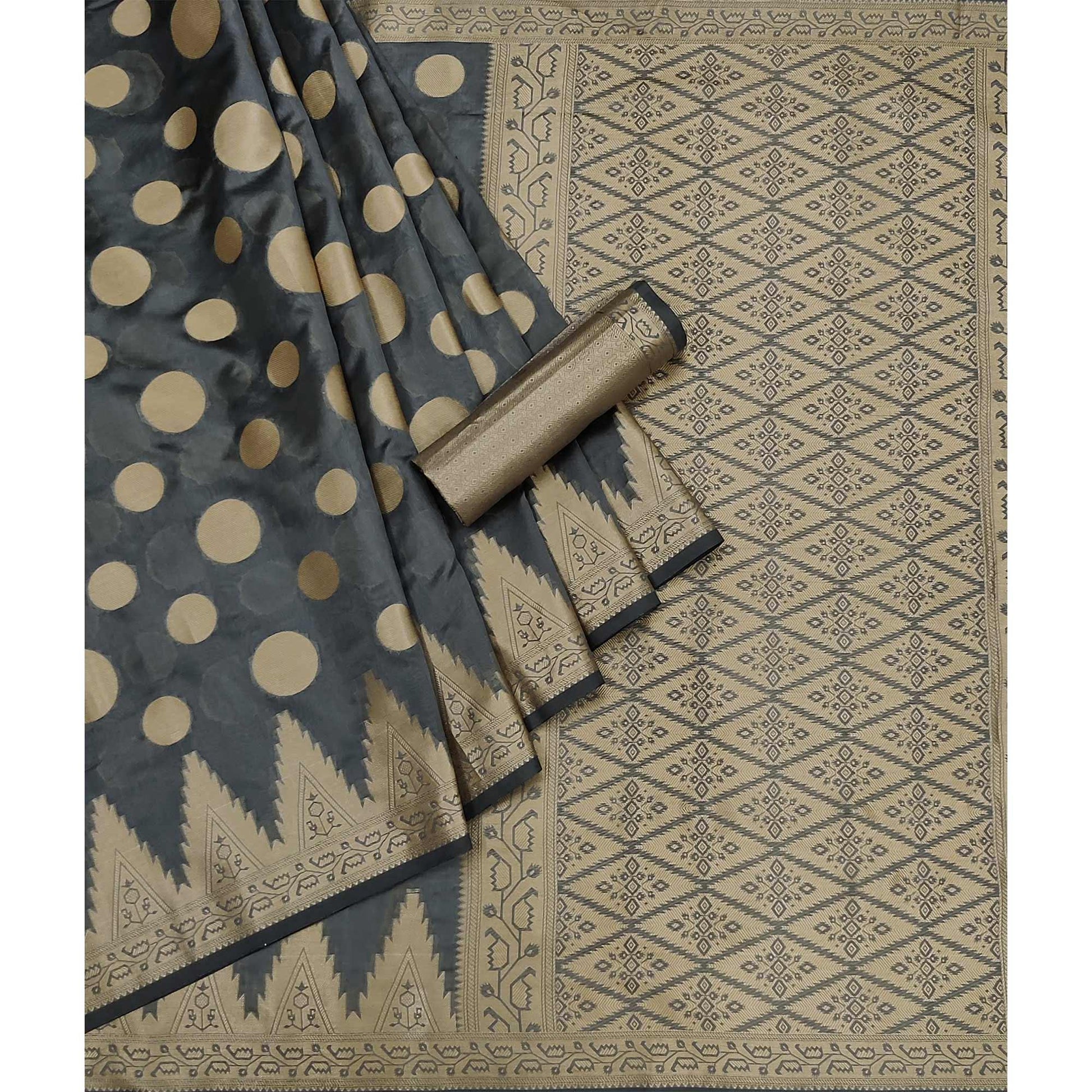 Grey Woven Organza Saree