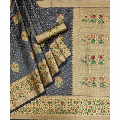 Grey Woven Organza Saree