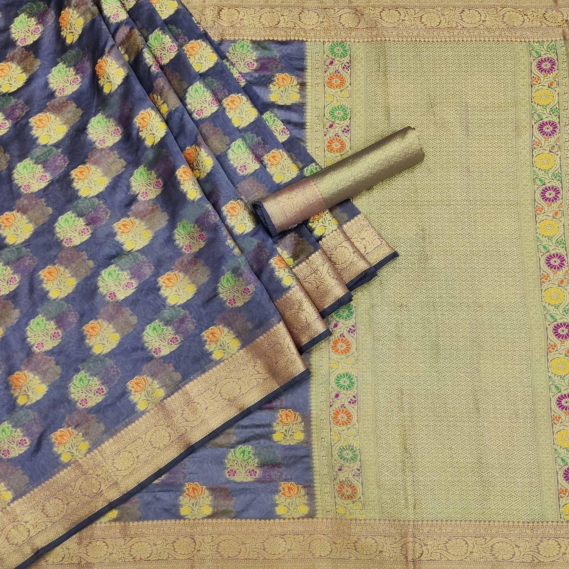 Grey Woven Organza Saree