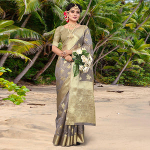 Grey Woven Organza Saree