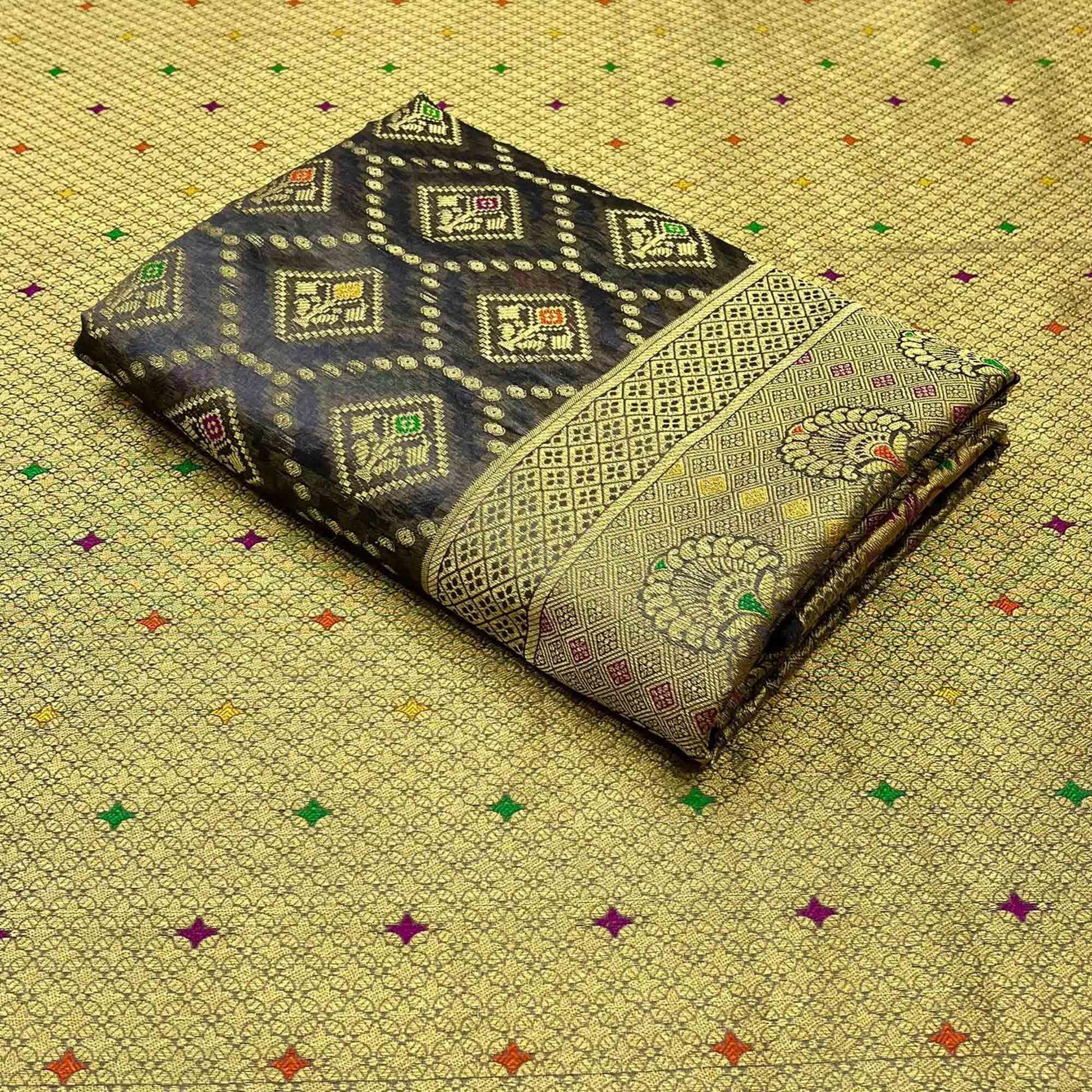 Grey Woven Organza Saree