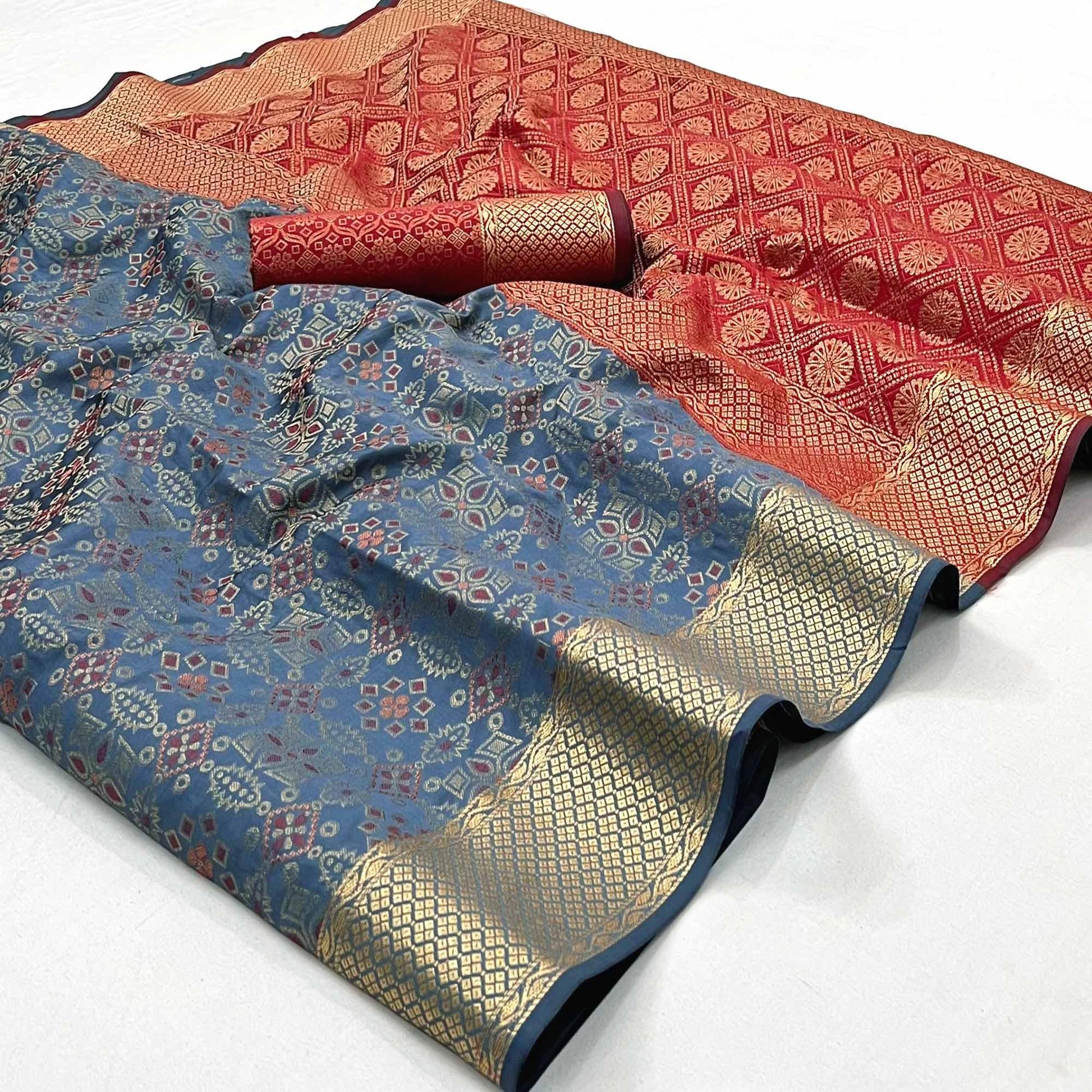 Grey Woven Patola Art Silk Saree
