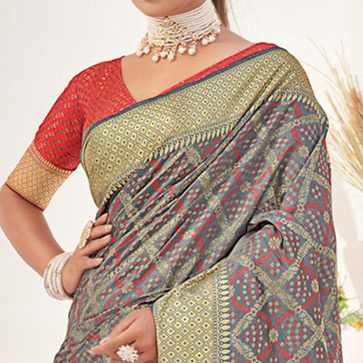 Grey Woven Patola Art Silk Saree