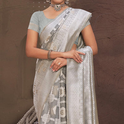 Grey Woven Cotton Blend Saree