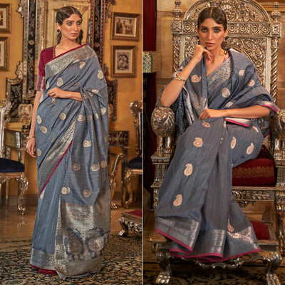 Grey Woven Pure Silk Saree