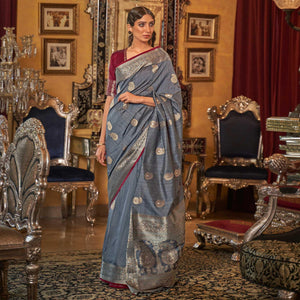 Grey Woven Pure Silk Saree
