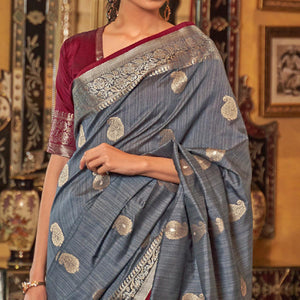 Grey Woven Pure Silk Saree