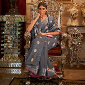 Grey Woven Pure Silk Saree
